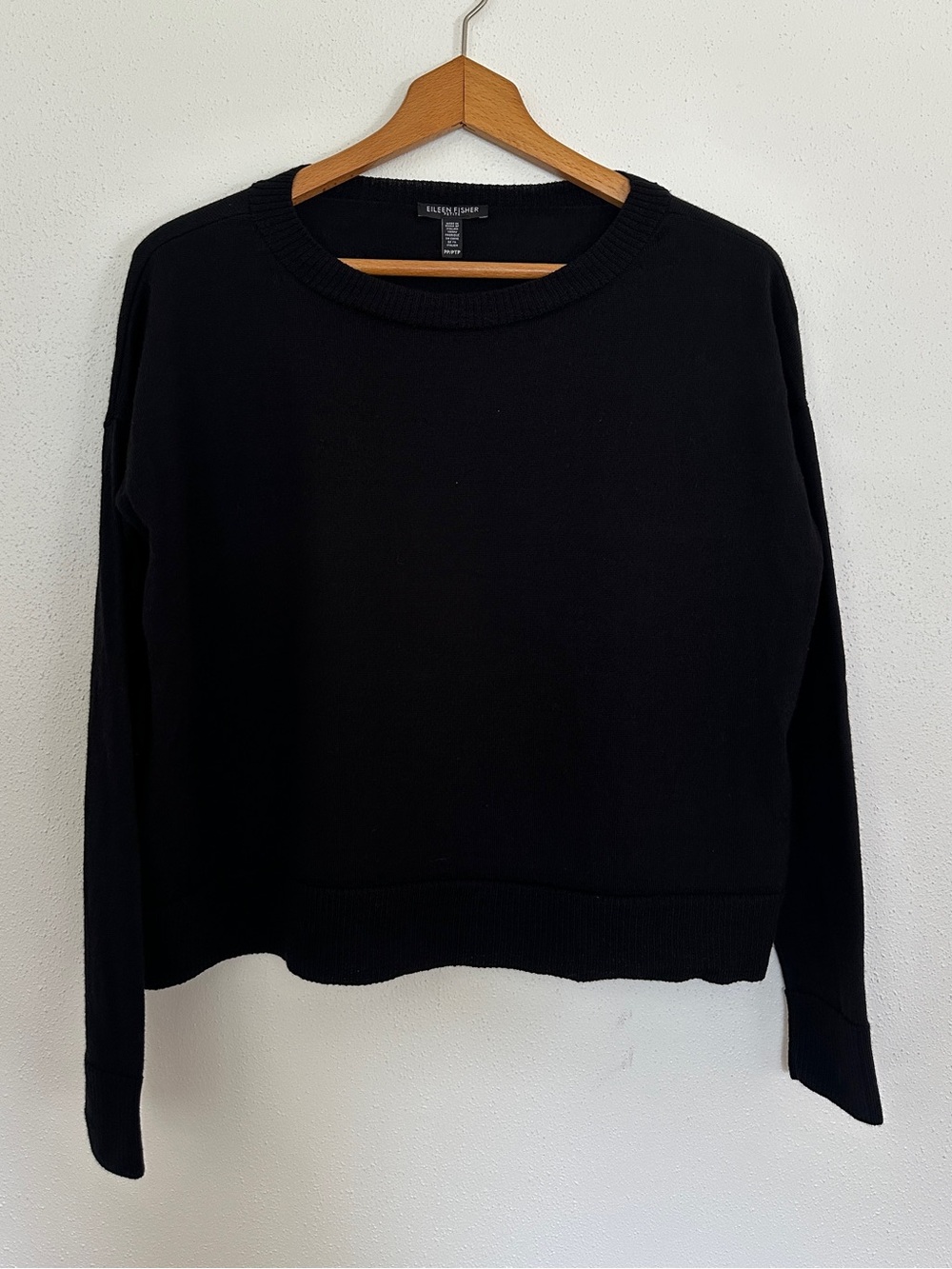 Eileen Fisher Black 100% Merino Wool Crewneck Sweater Petite PP Excellent
